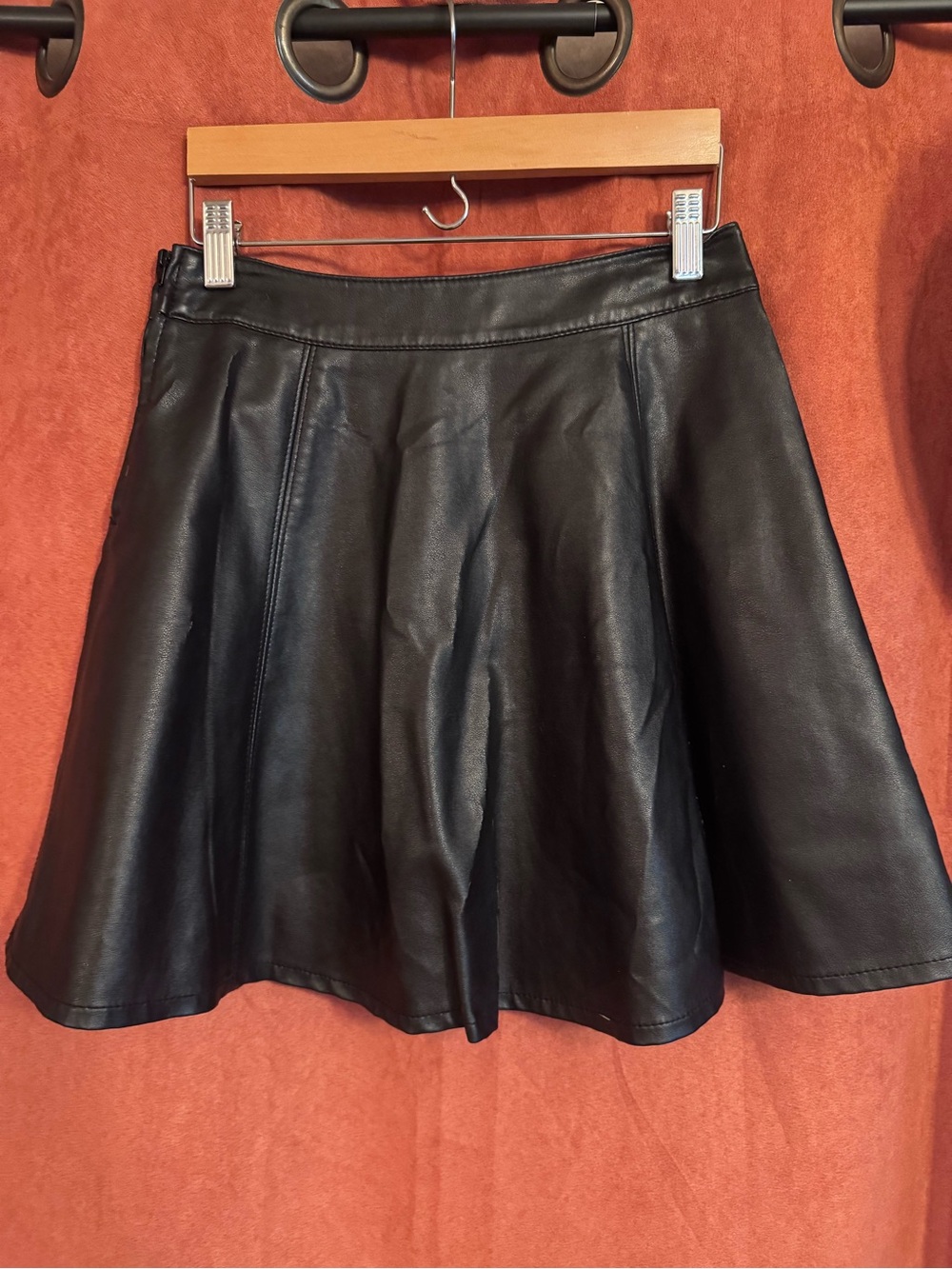 Women's Black Faux Leather Flared Skirt